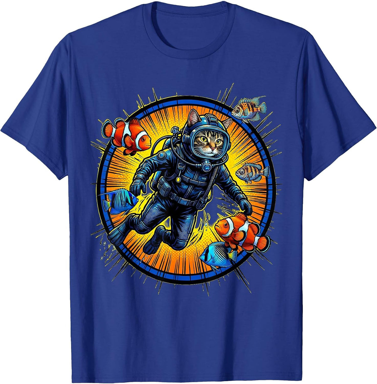 Cat Scuba Diver Tropical Fish Underwater Adventure T-Shirt - Royal Blue