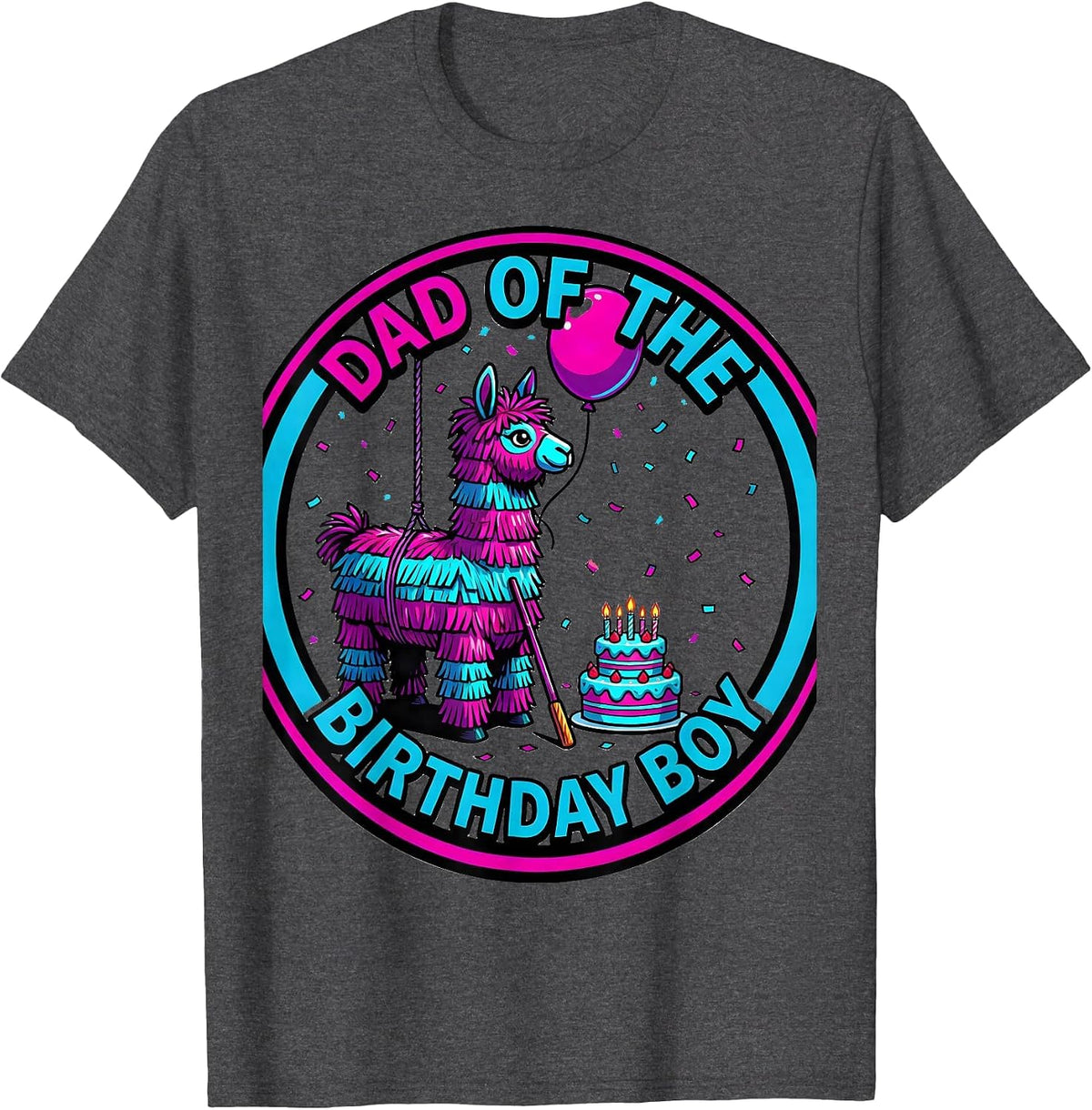 Dad Of The Birthday Boy Llama Piñata Gamer Party Family T-Shirt - Dark Heather Grey