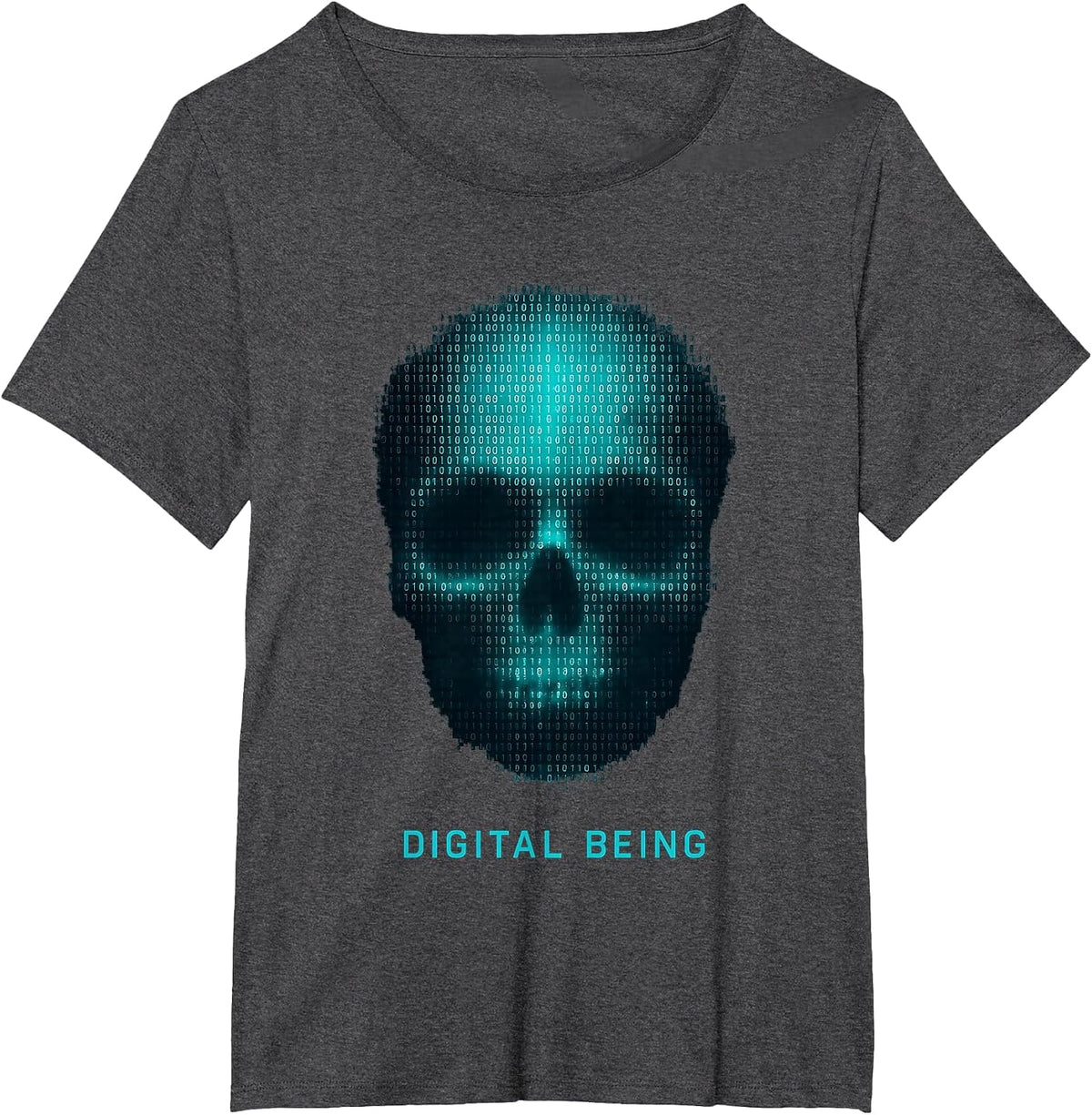 Digital Being Cyber Punk Skull Binary Code Programmer Hacker T-Shirt - Dark Heather Grey