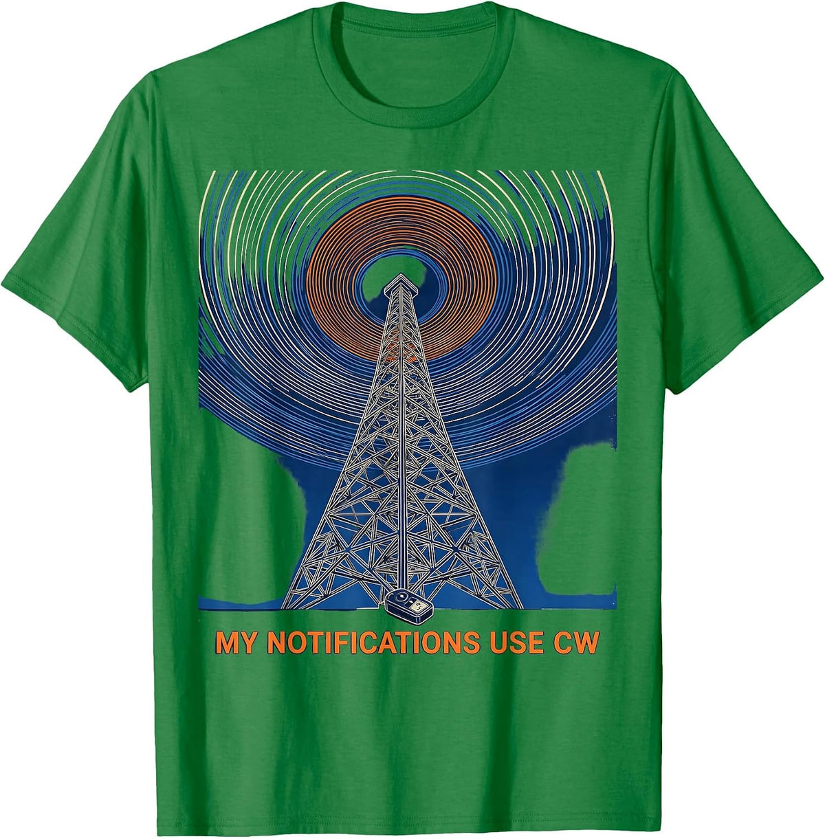 Men's My Notifications Use CW Retro Futurist Ham Radio Operator T-Shirt - Kelly Green