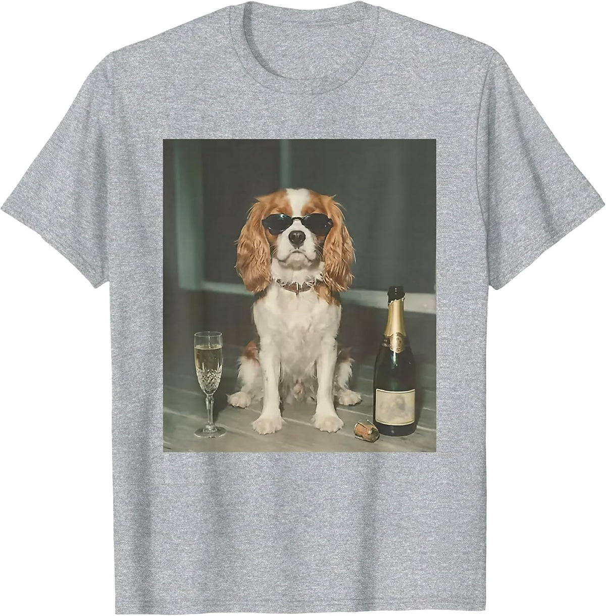 Cavalier King Charles Drinking Champagne T-Shirt - Heather Grey