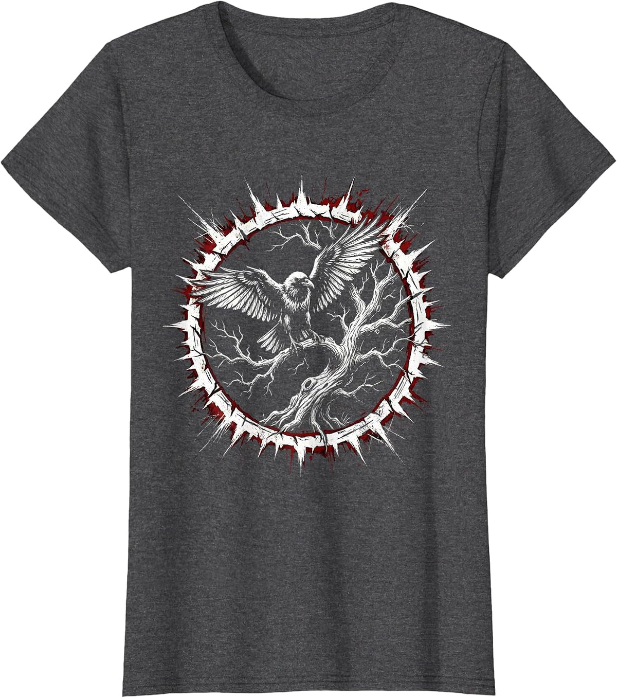 Women's Emo Raven on Twisted Bare Tree Illustration T-Shirt - Dark Heather Grey