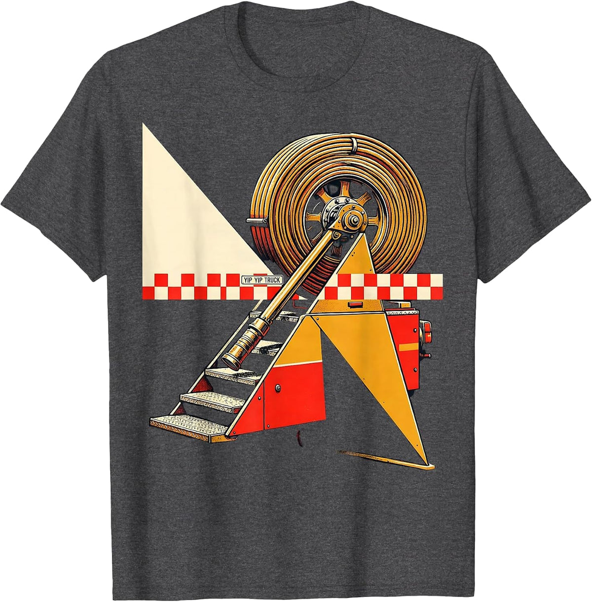 Yip Yip Truck Constructivist Firefighter Humor Fire T-Shirt - Dark Heather Grey