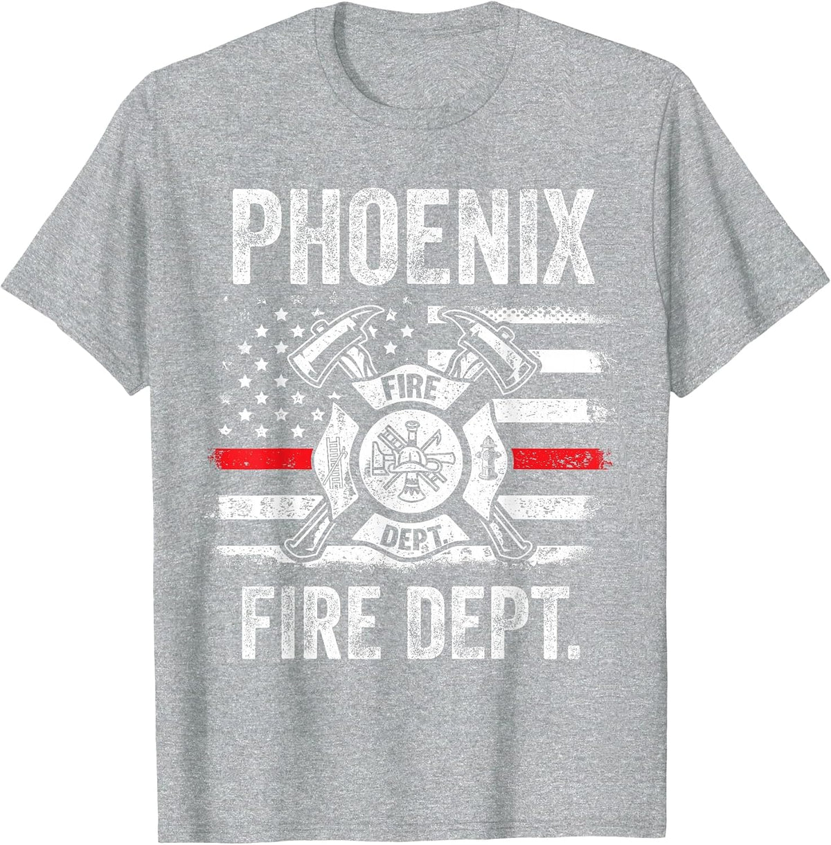 Phoenix Fire Department Thin Red Line Fireman T-Shirt - Heather Grey