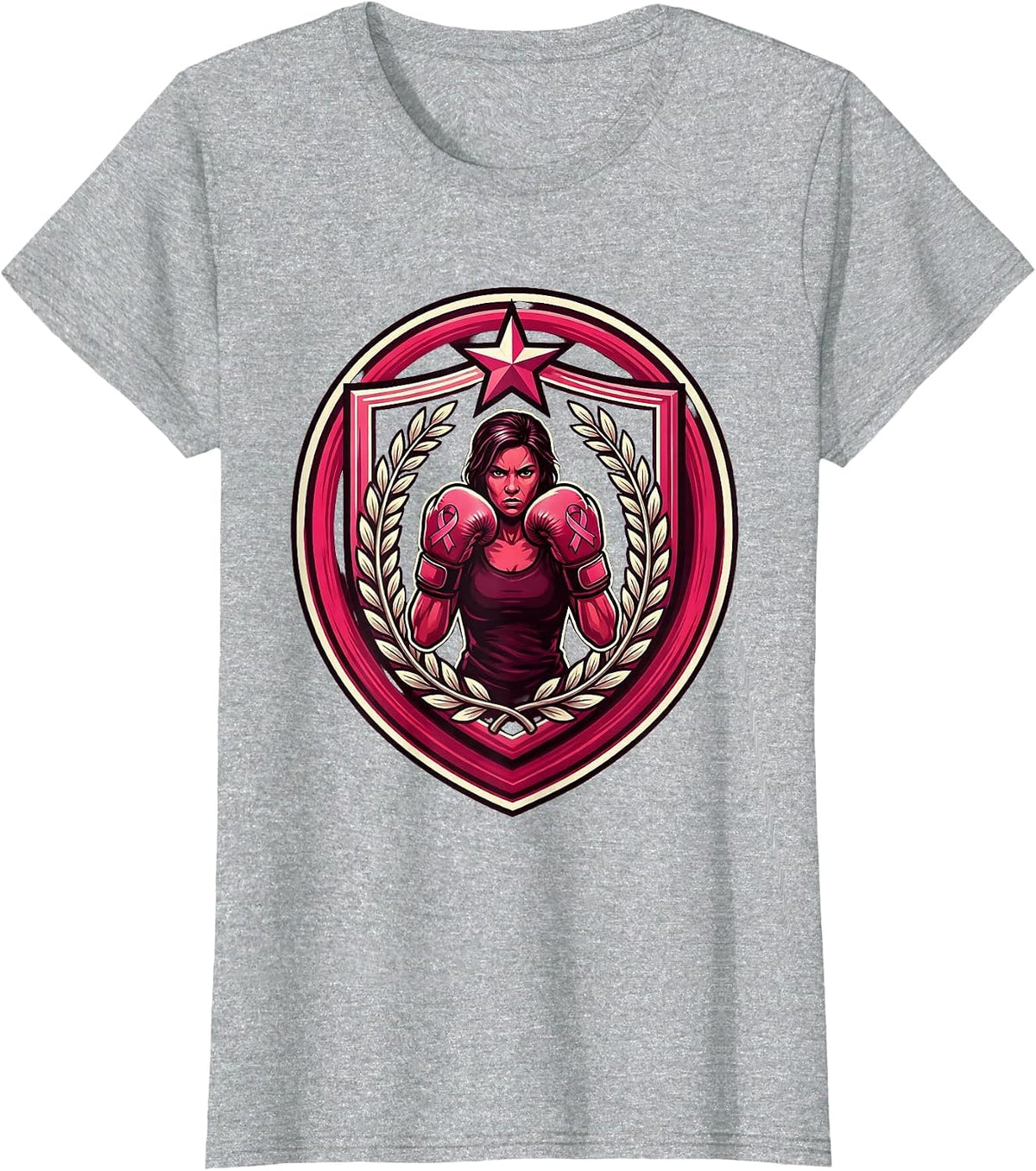 Breast Cancer Fighter Boxing Gloves Illustration T-Shirt - Heather Grey