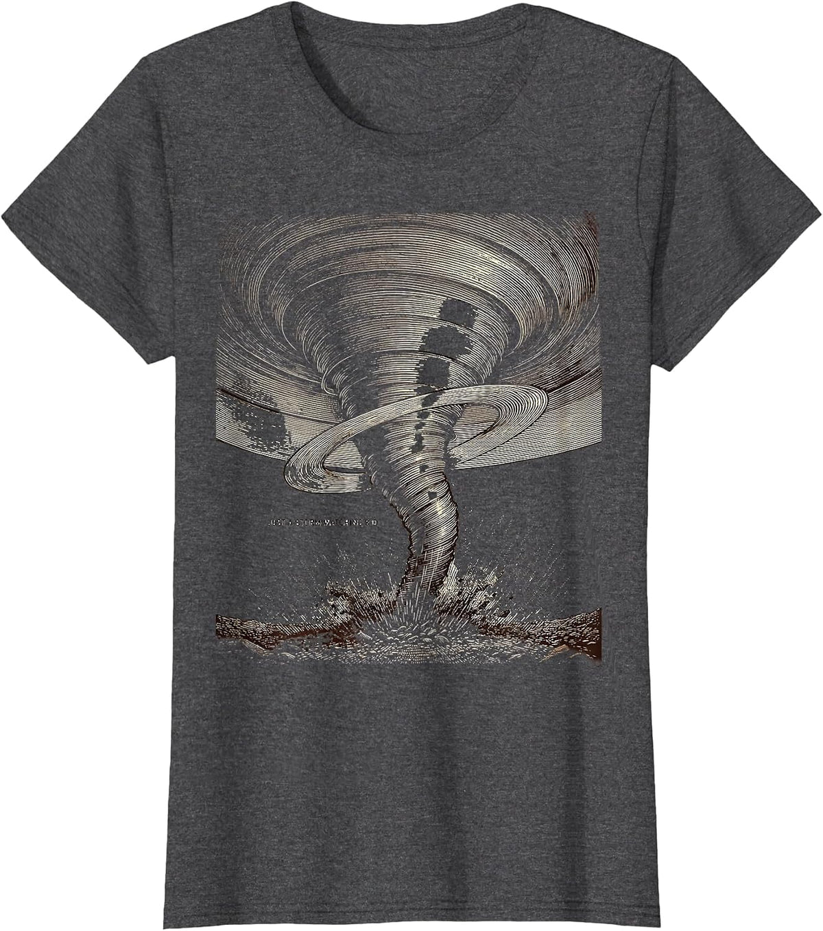 Women's Just A Storm-Watching Kid Funny Tornado Storm Chaser T-Shirt - Dark Heather Grey