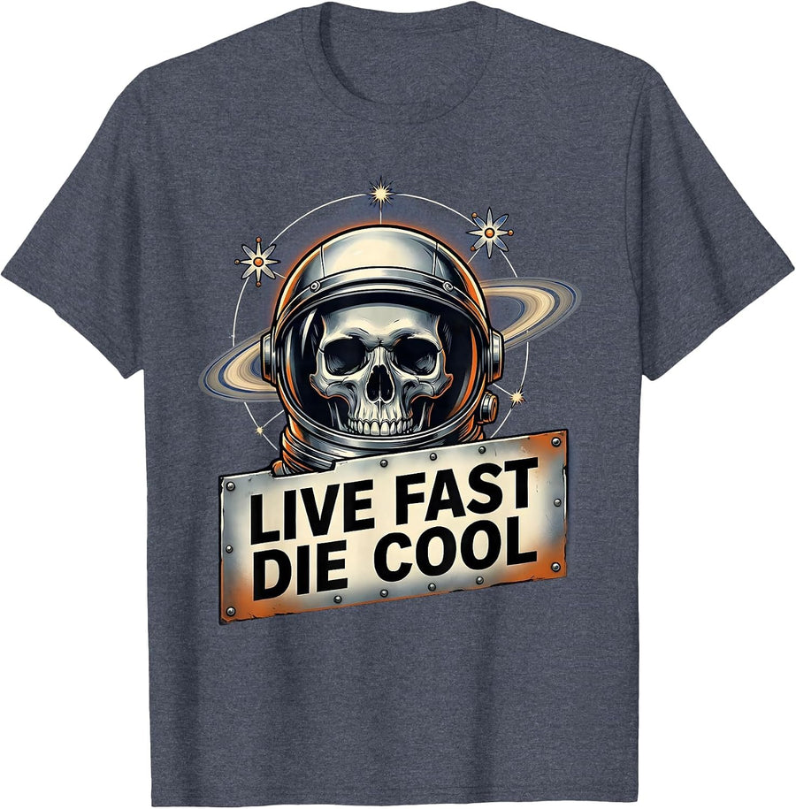 Live Fast Die Cool Skull Graphic Design T-Shirt - Heather Blue