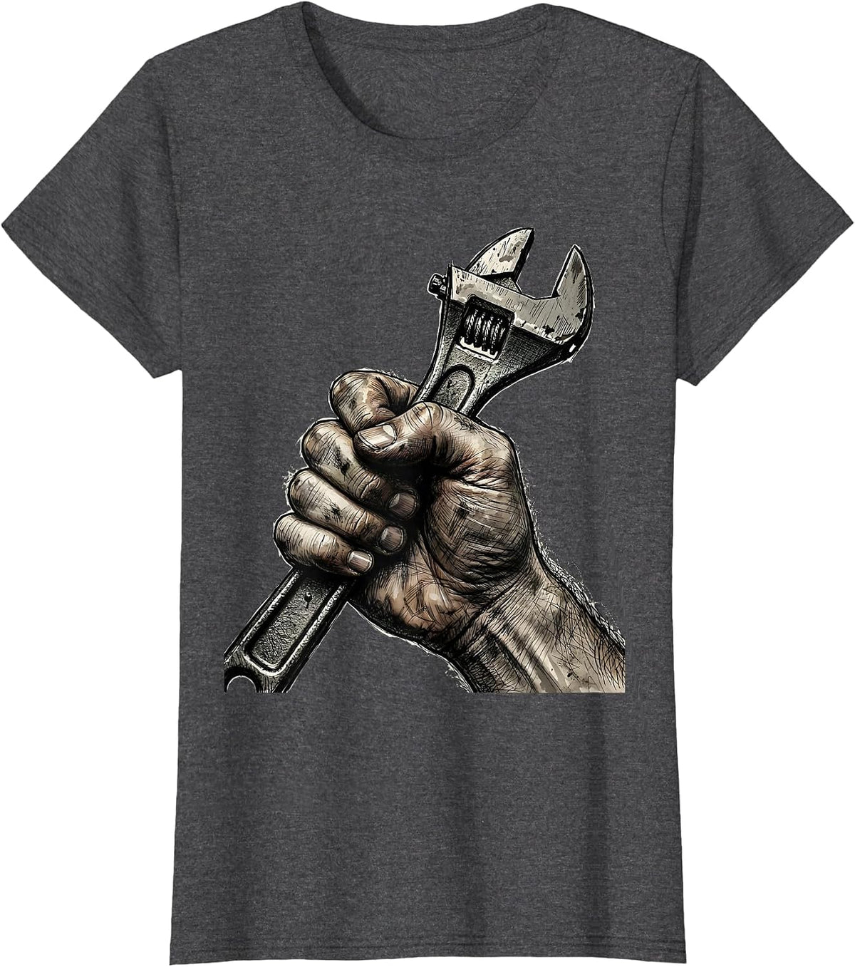 Women's Grease Monkey Mechanic Wrench Graphic Tee T-Shirt - Dark Heather Grey