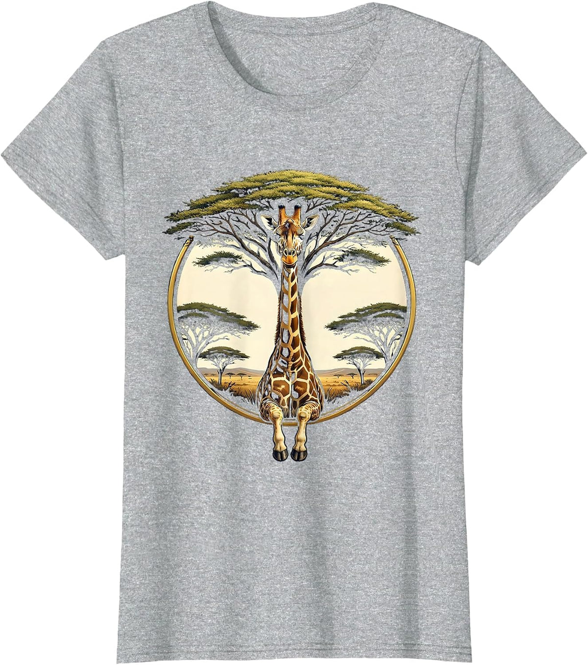 Safari Giraffe Acacia Tree Nature Illustration T-Shirt - Heather Grey