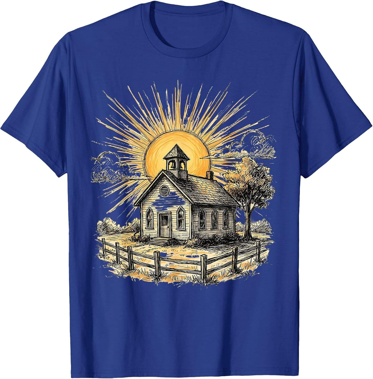 5th Grade Teacher Schoolhouse Sunrise Design T-Shirt - Royal Blue