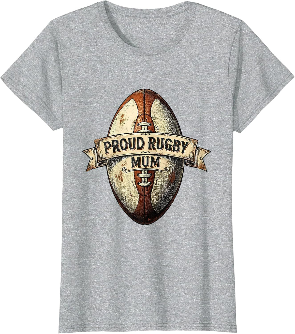 Proud Rugby Mum Graphic Design T-Shirt - Heather Grey