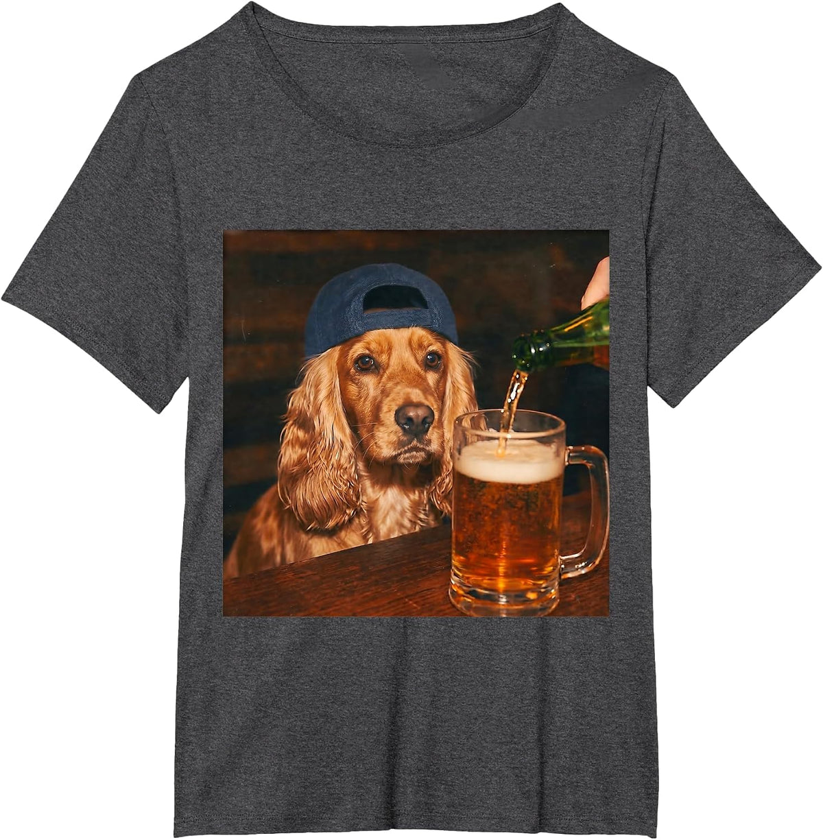 Cocker Spaniel Drinking Beer Tees Funny Fathers Day Dog Meme T-Shirt - Dark Heather Grey
