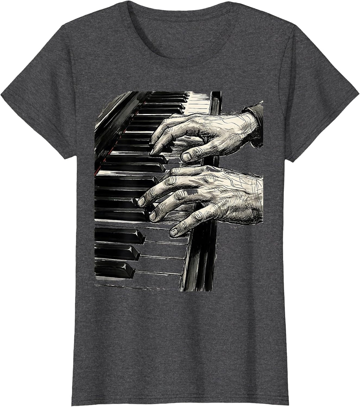 Women's Music Teacher Grand Piano Keys Illustration T-Shirt - Dark Heather Grey