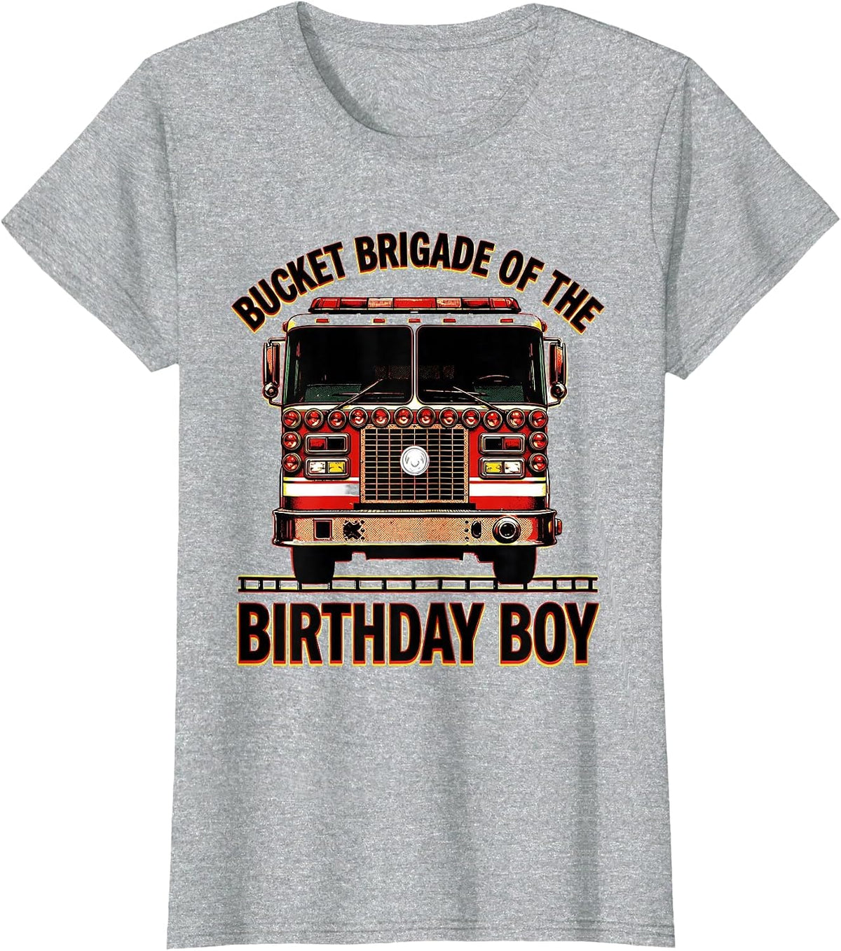 Women's Bucket Brigade of the Birthday Boy Fire Truck Firefighter T-Shirt - Heather Grey