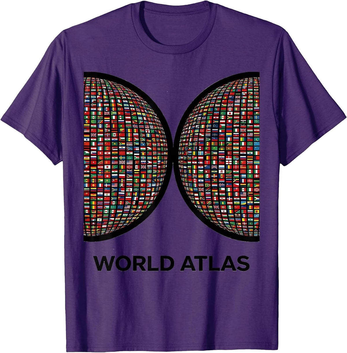 World Atlas Geometric Global Flags Design T-Shirt - Purple