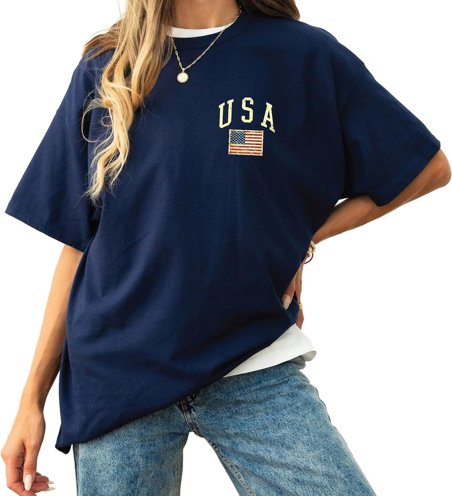 Pocket Size USA Shirt - Retro USA T-Shirt - Minimalist USA Outfit - 4th of July - Memorial Day Tee - Medium Navy