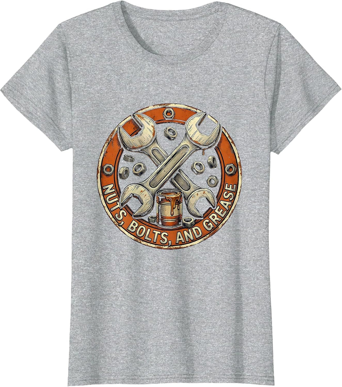 Women's Nuts Bolts and Grease Mechanic Design T-Shirt - Heather Grey