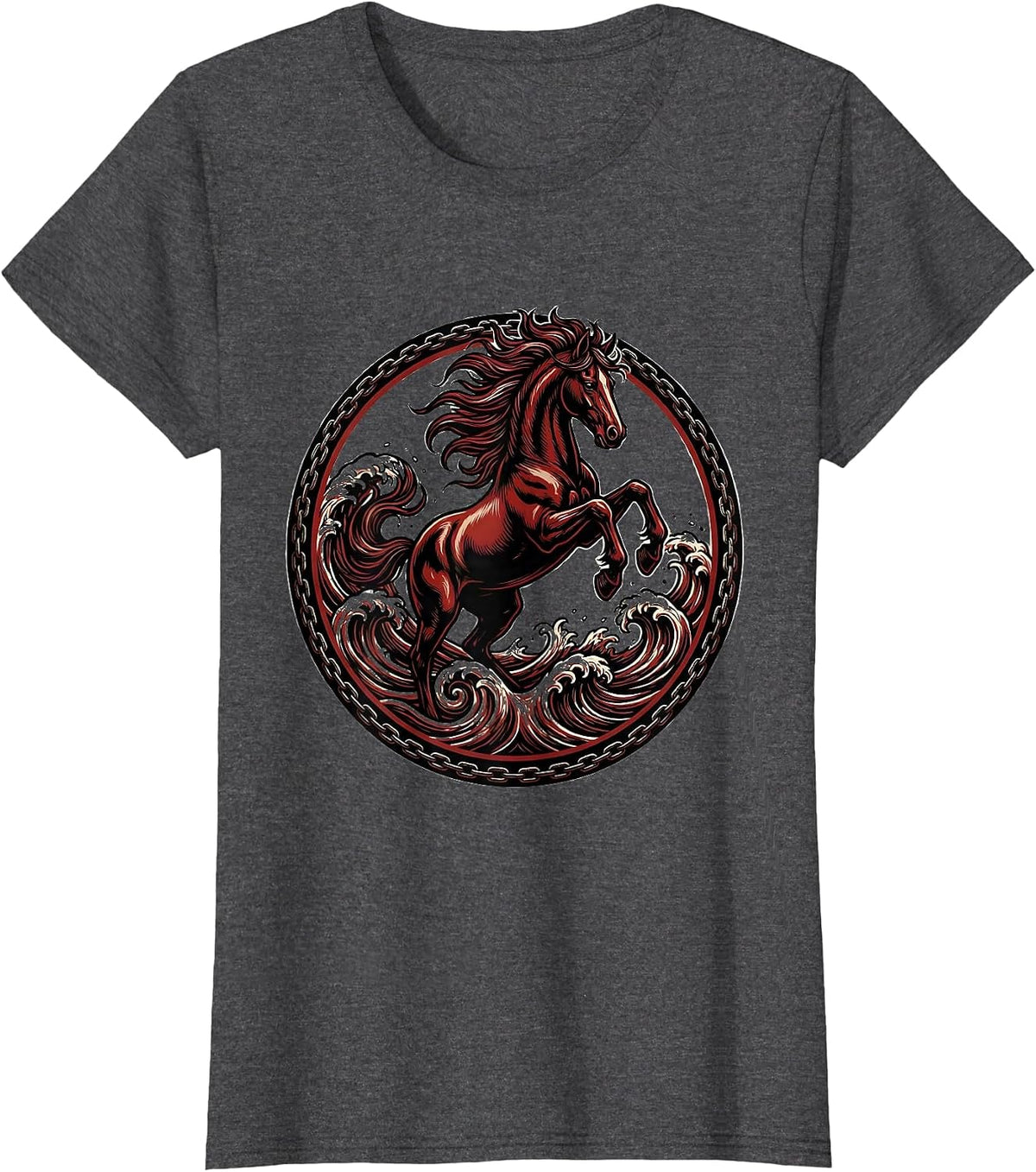 Women's Horse Galloping Through Ocean Waves Graphic T-Shirt - Dark Heather Grey