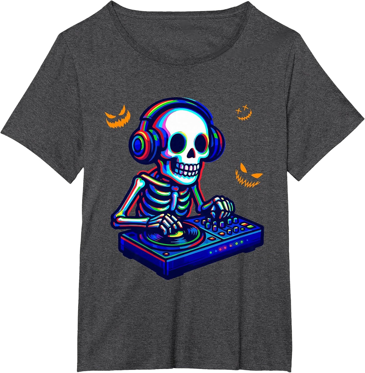 Colorful Skeleton As DJ Halloween Costume Musical Dancer T-Shirt - Dark Heather Grey