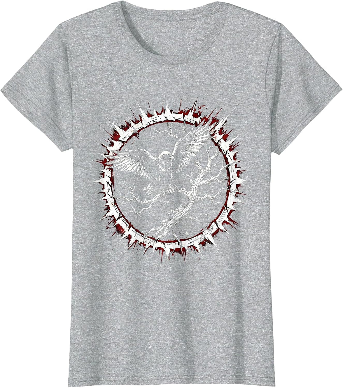 Women's Emo Raven on Twisted Bare Tree Illustration T-Shirt - Heather Grey