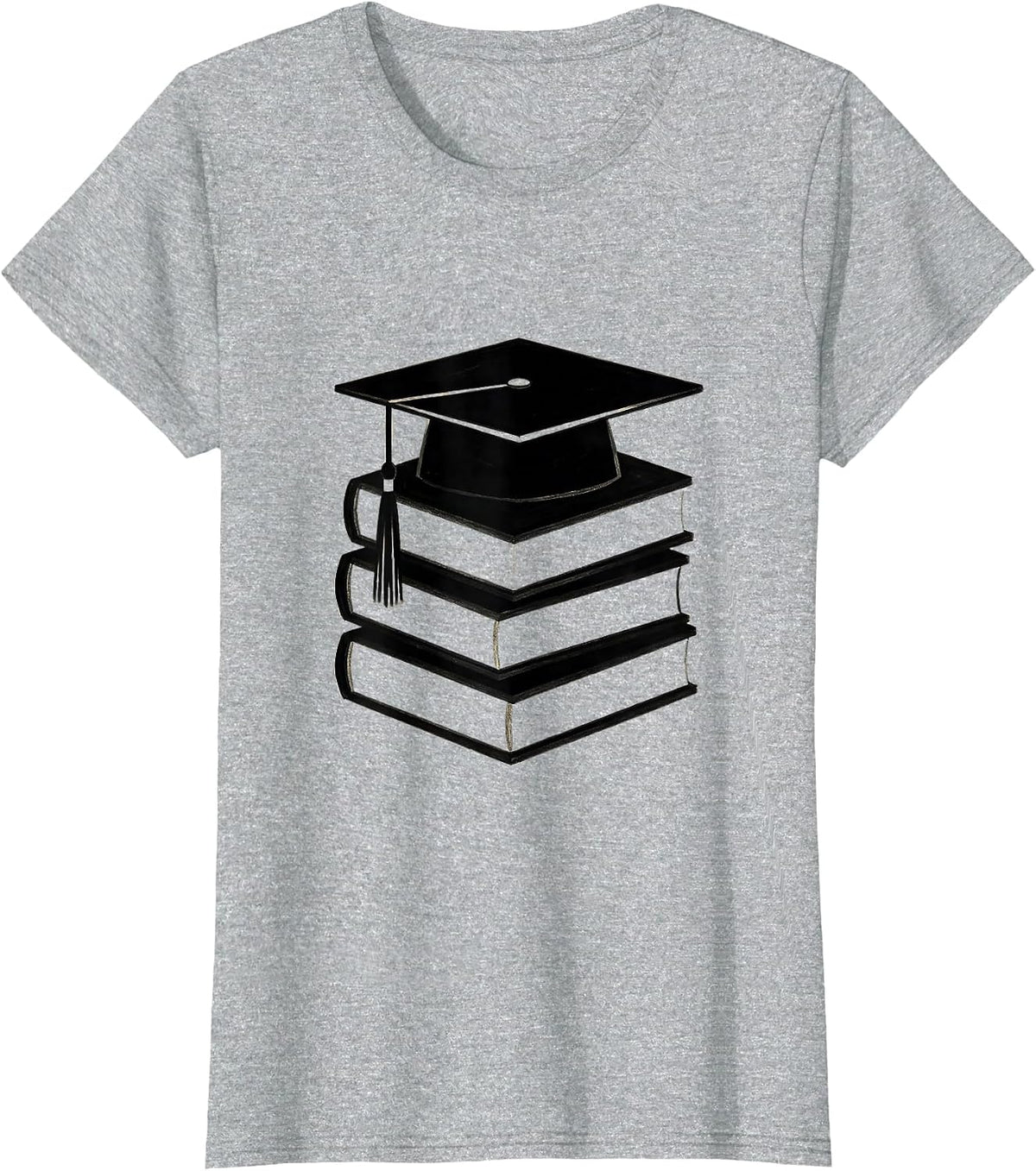 Math Teacher Stacked Books Mortar Board Graphic T-Shirt - Heather Grey