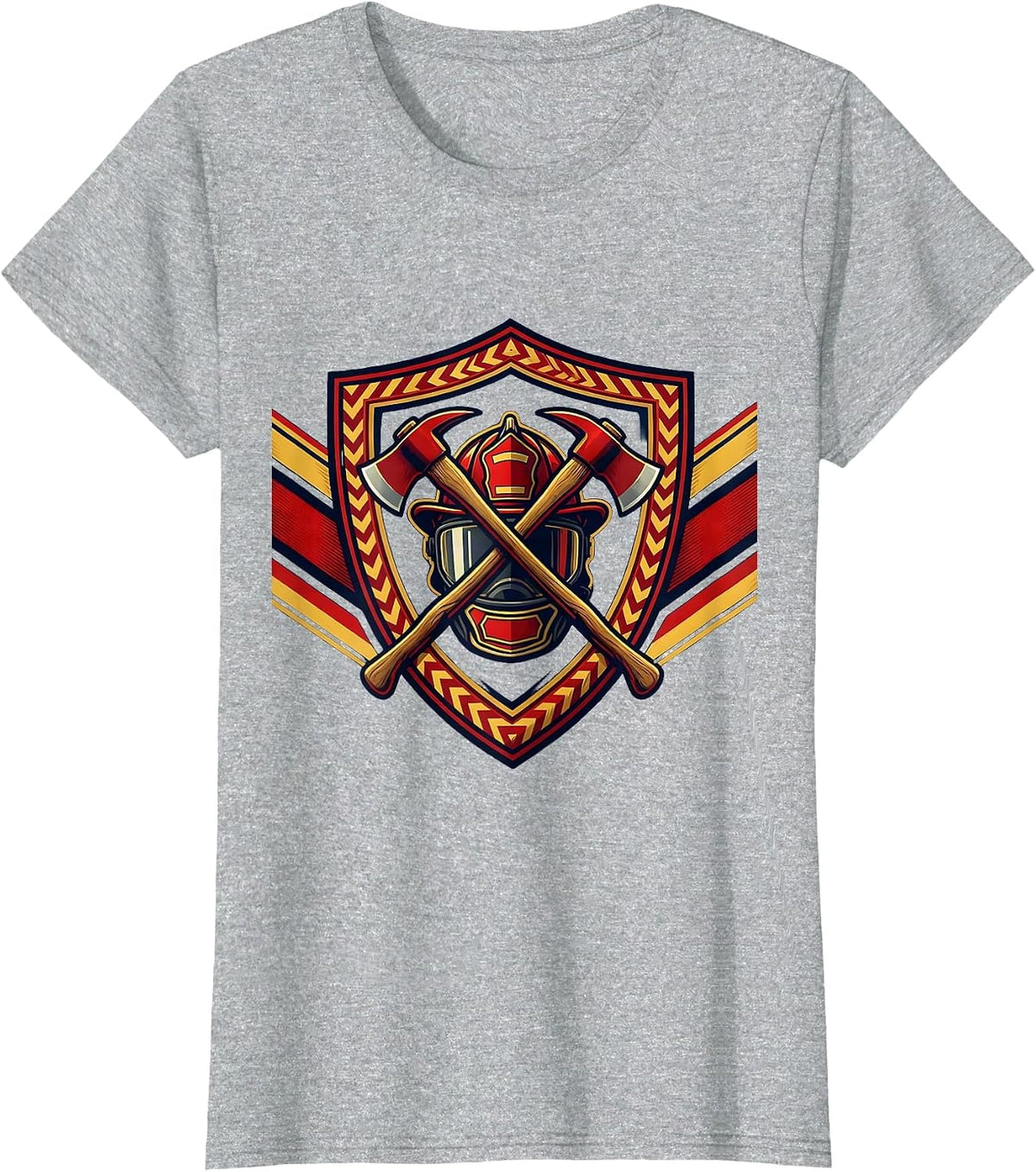 Women's Firefighter Axe and Helmet Shield Graphic T-Shirt - Heather Grey