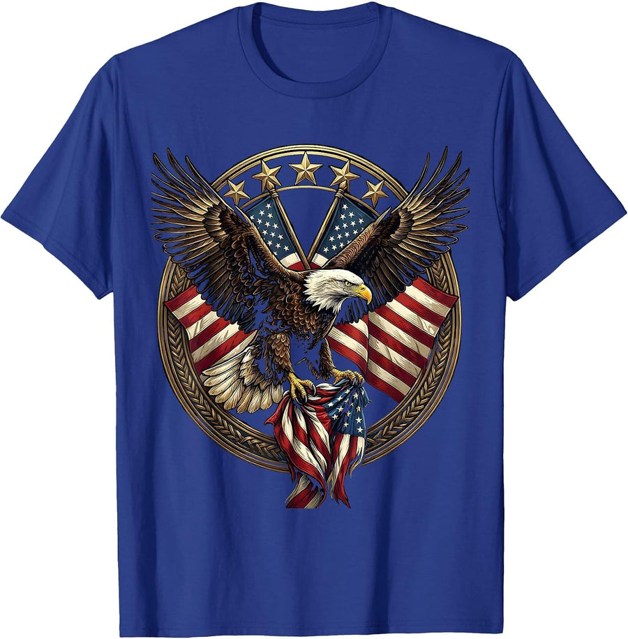Eagle Clutching American Flag Patriotic Design T-Shirt - Royal Blue