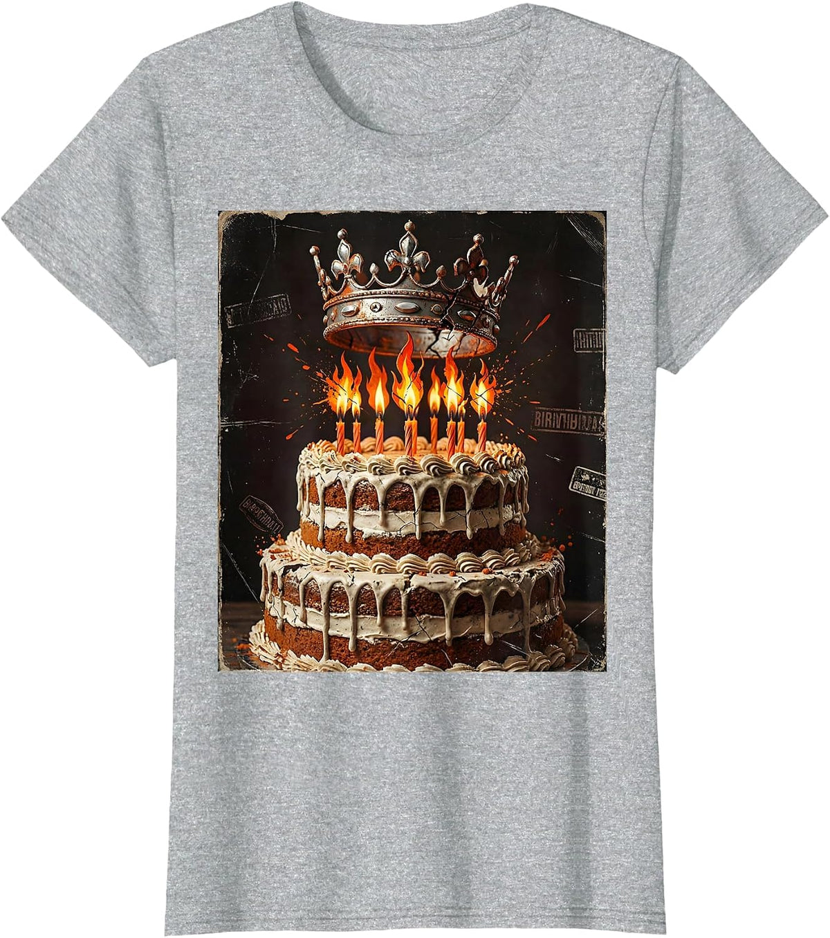 21st Birthday Crown and Cake Graphic T-Shirt - Heather Grey