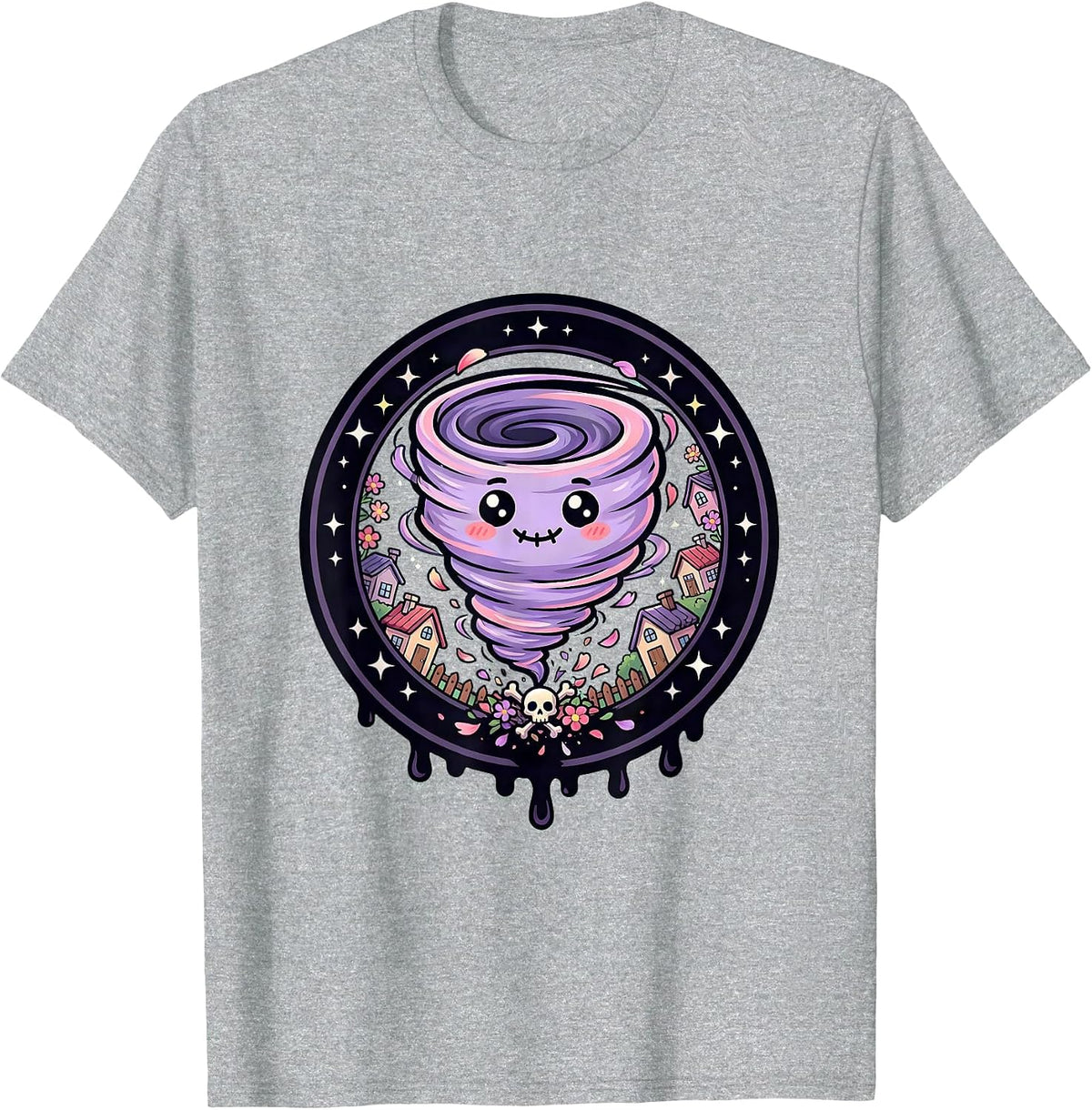 Men's Tornado Tearing Through Calm Town Graphic T-Shirt - Heather Grey