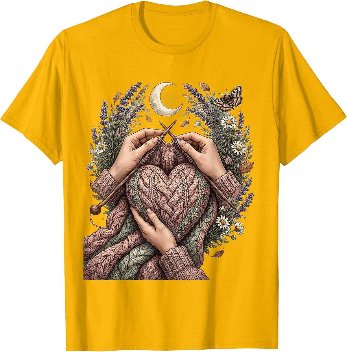 Men's Knitting With Love Heart Blanket Kindness Design T-Shirt - Golden Yellow