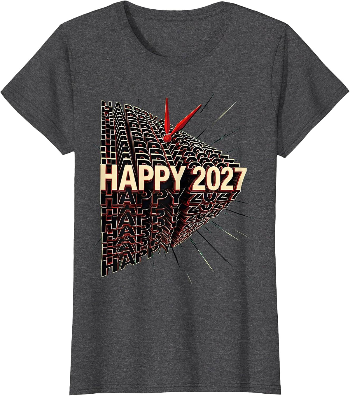 Women's Happy 2027 Futurist Dynamism Party Countdown Novelty T-Shirt - Dark Heather Grey