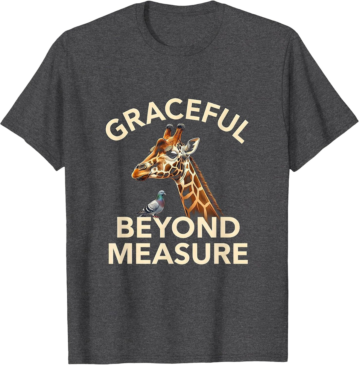 Graceful Beyond Measure Giraffe Design T-Shirt - Dark Heather Grey