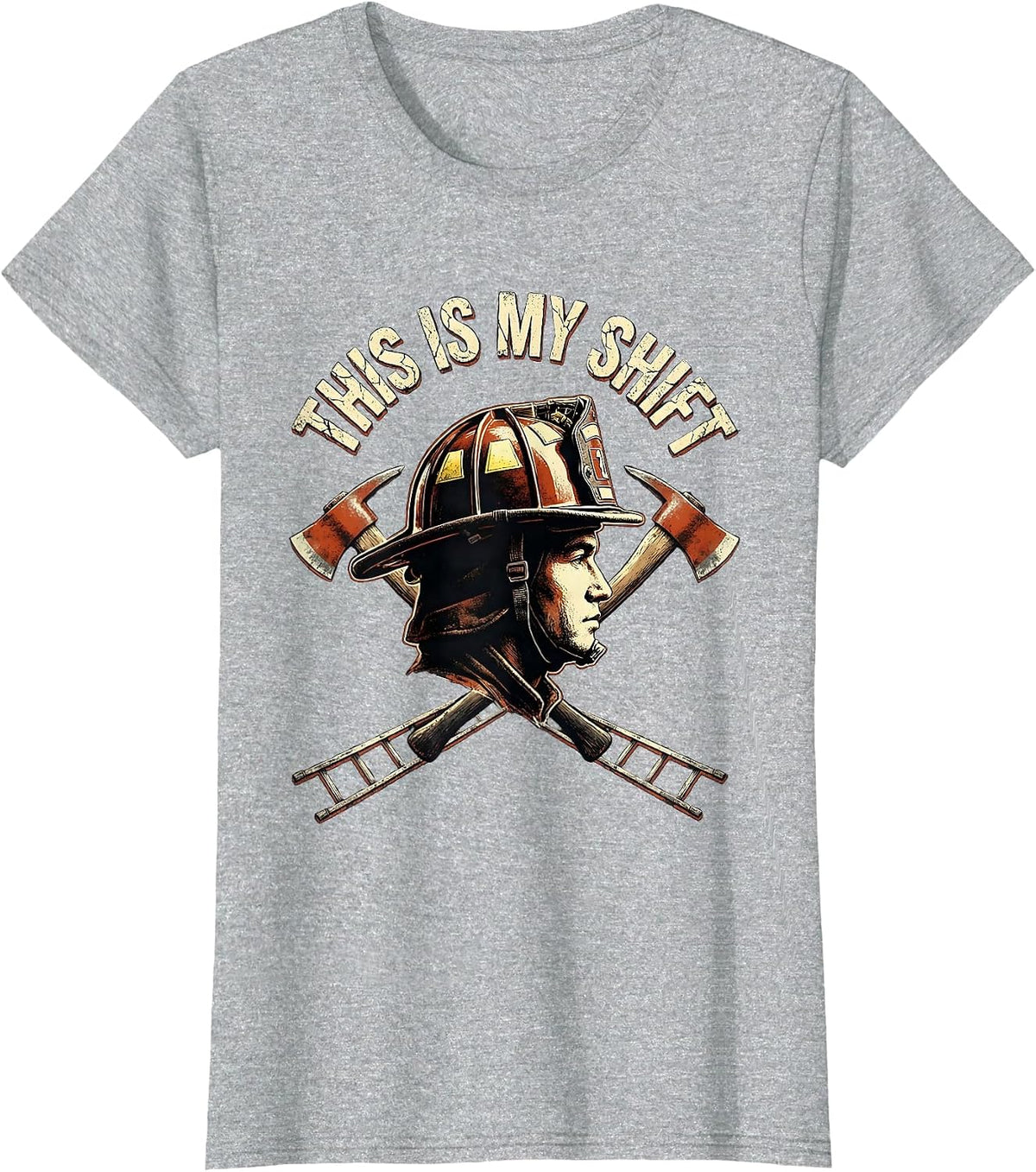 This Is My Shift Distressed Firefighter Helmet Fire T-Shirt - Heather Grey