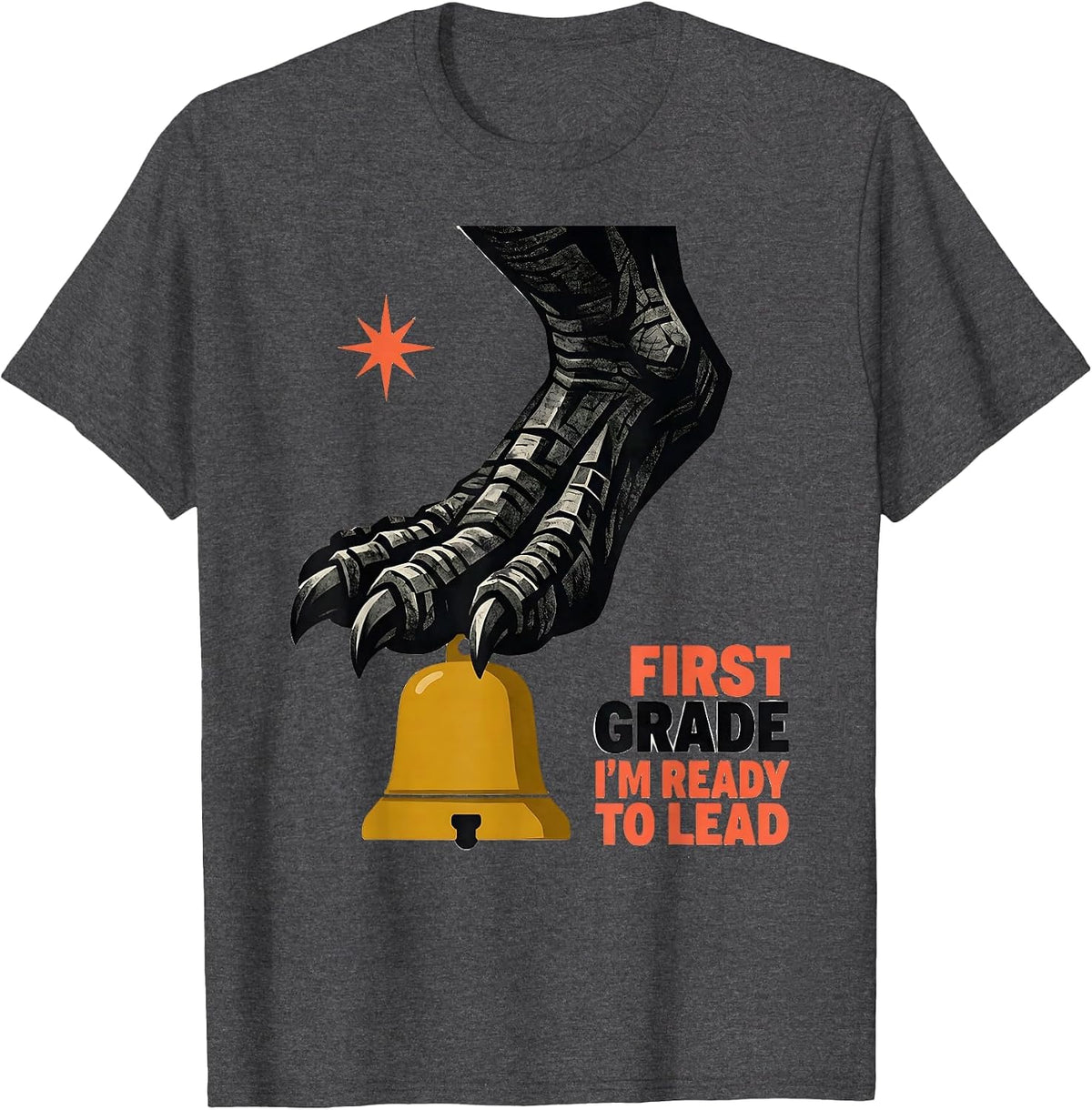 Men's First Grade I'm Ready To Lead Playful Dinosaur Boy Back T-Shirt - Dark Heather Grey