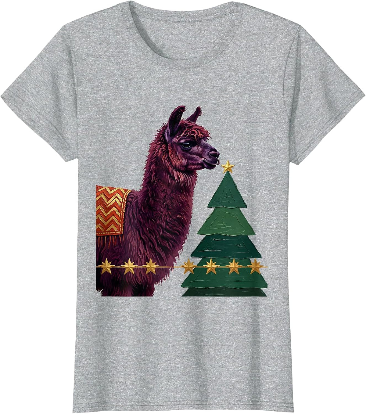 Women's Llama Christmas Broad Side-Profile Animal Lover Holiday T-Shirt - Heather Grey