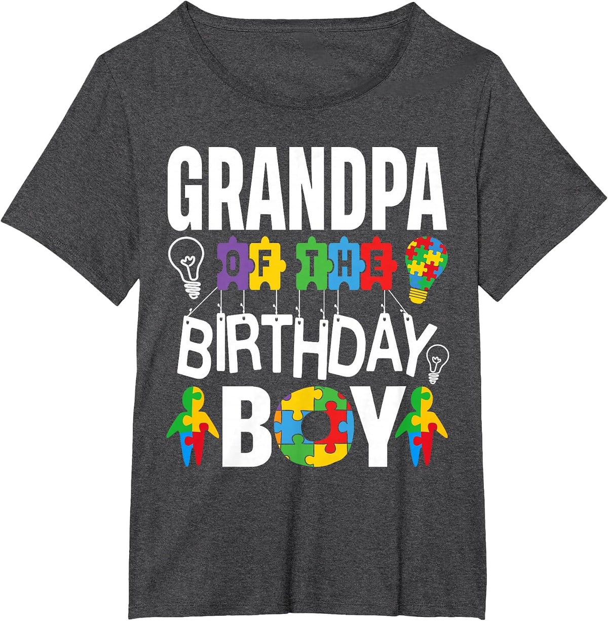 Grandpa of The Birthday Boy Autism T-Shirt - Dark Heather Grey