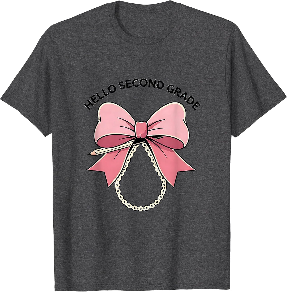 Hello Second Grade Coquette Bow Pencil First Day of School T-Shirt - Dark Heather Grey