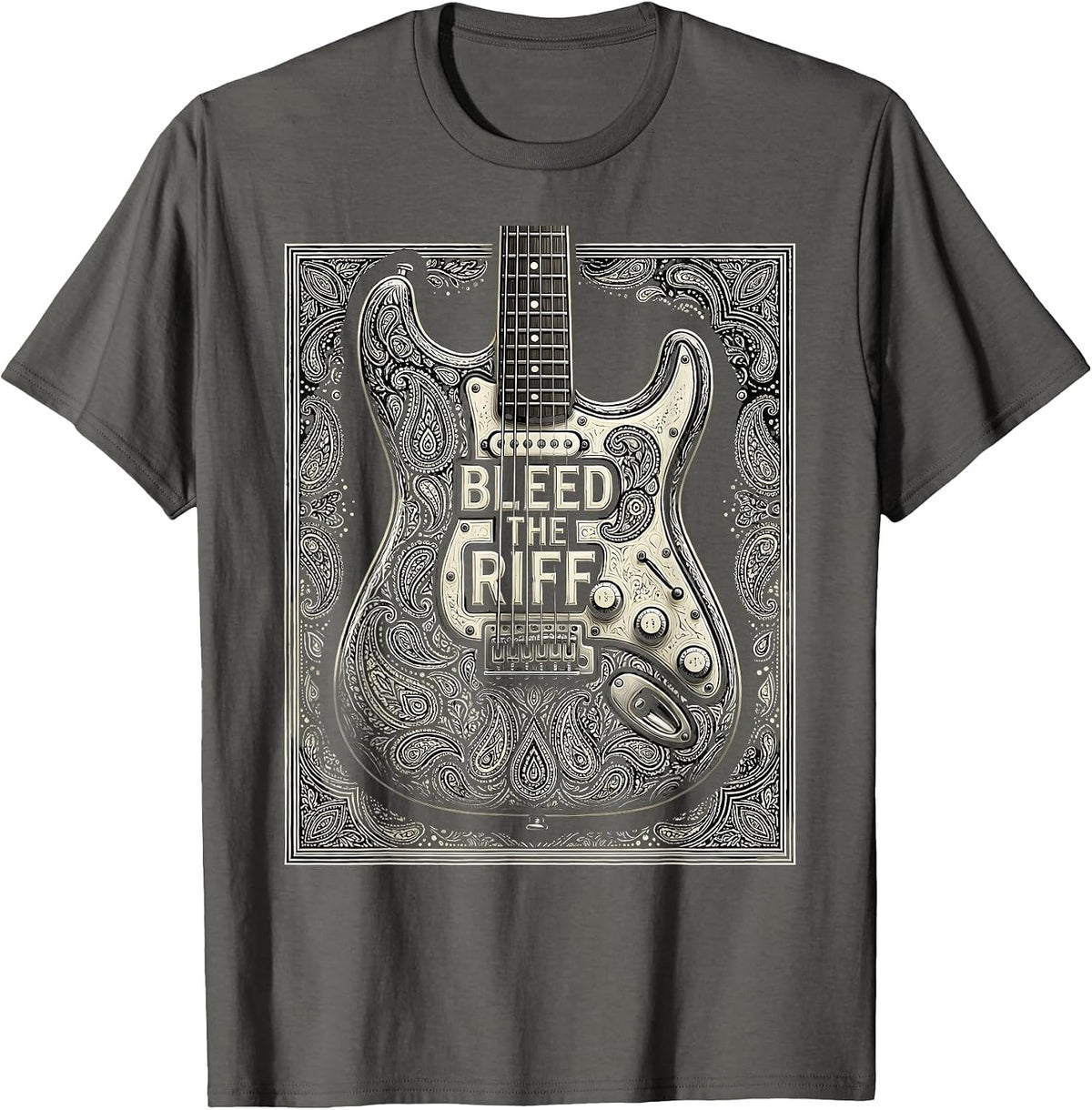 Bleed The Riff Metal Band Graphic Design T-Shirt - Asphalt Grey