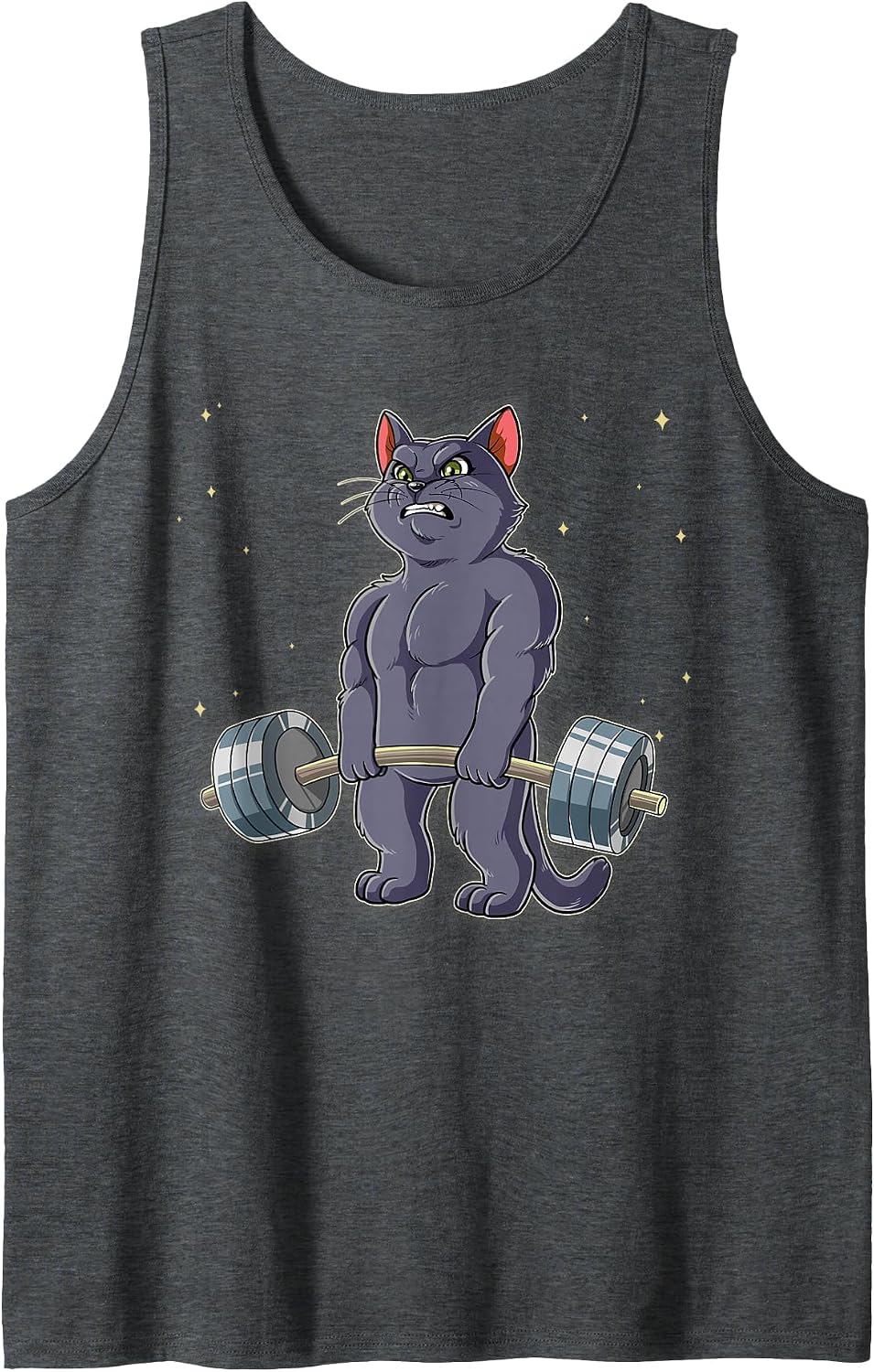 Cat Gym Weight Training Deadlift Tank Top - Dark Heather Grey