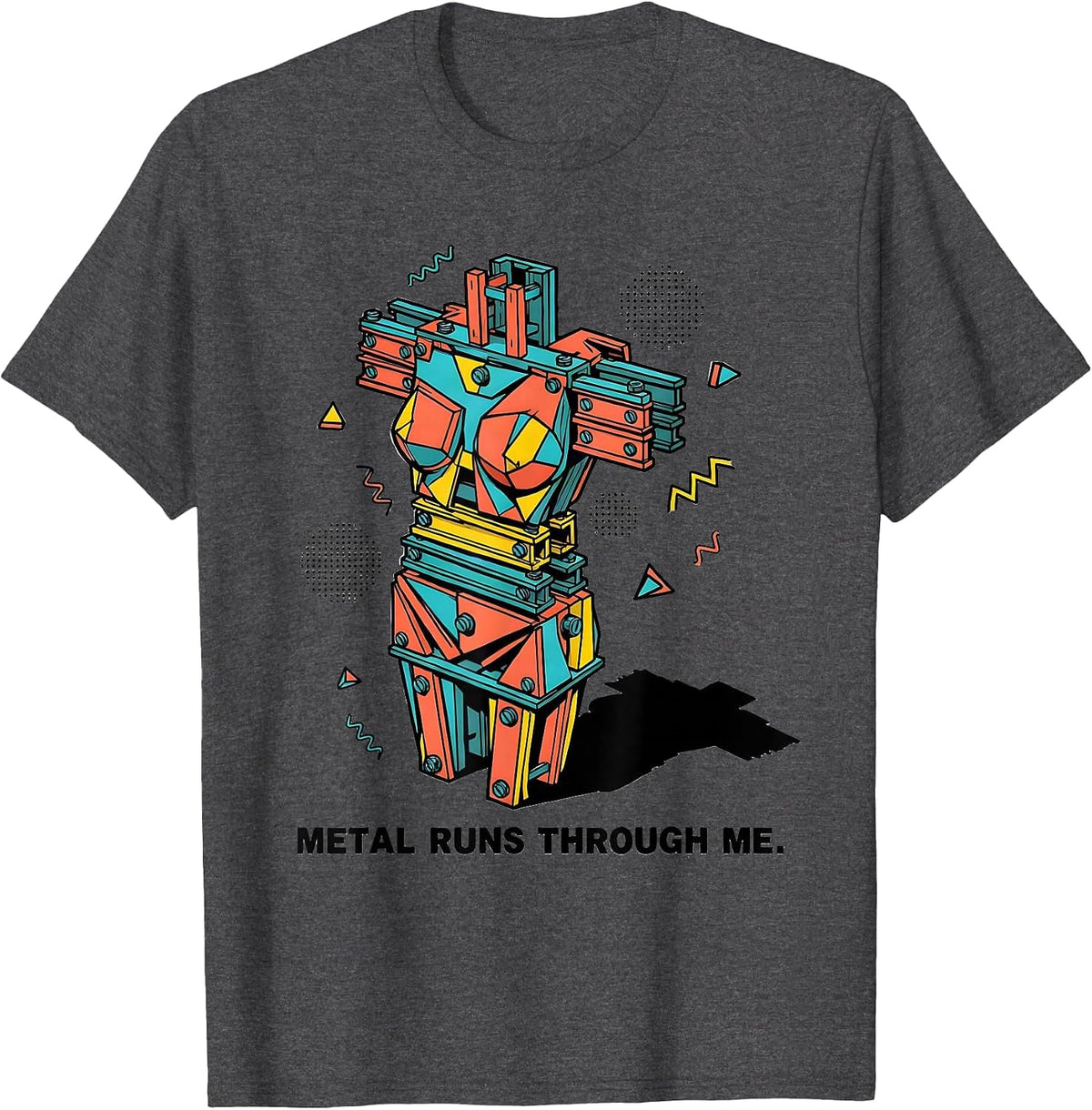 Metal Runs Through Me Bold Music Fan Design T-Shirt - Dark Heather Grey