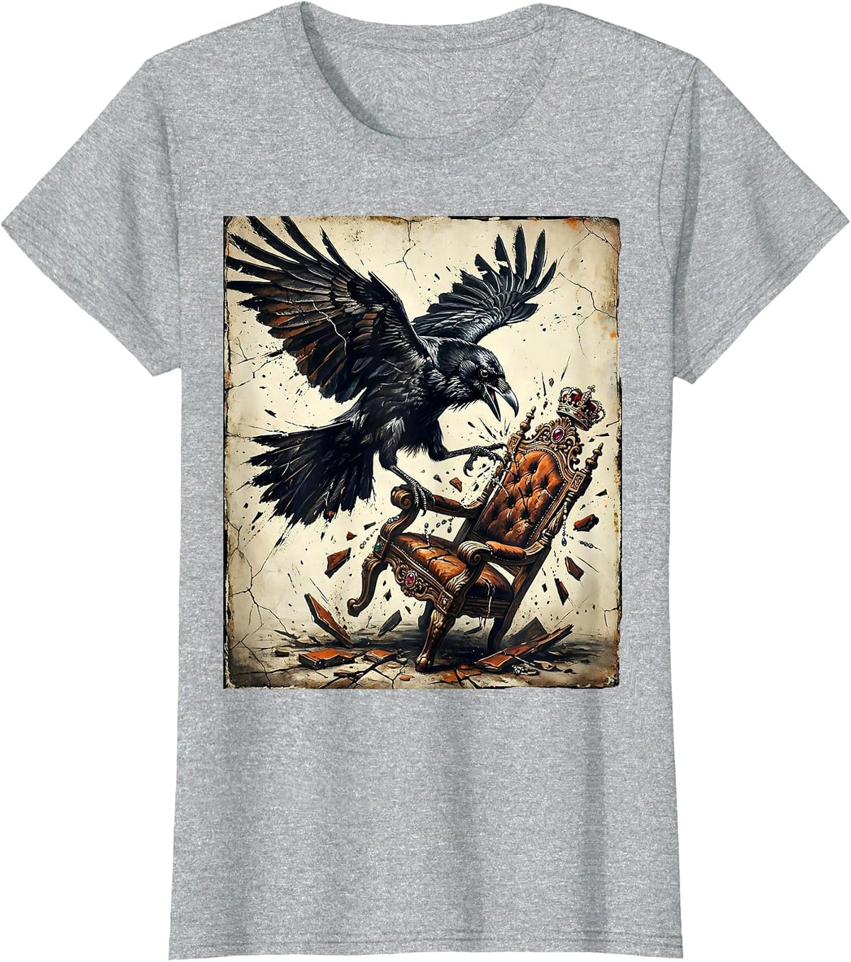 Women's Fawk Off Crow Kicking Over a Throne T-Shirt - Heather Grey