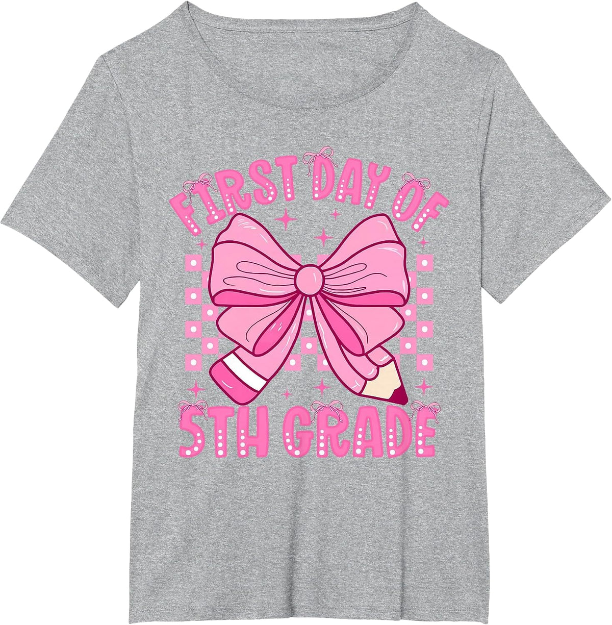 First Day of 5th Grade Coquette Bow Back to School Girls T-Shirt - Heather Grey