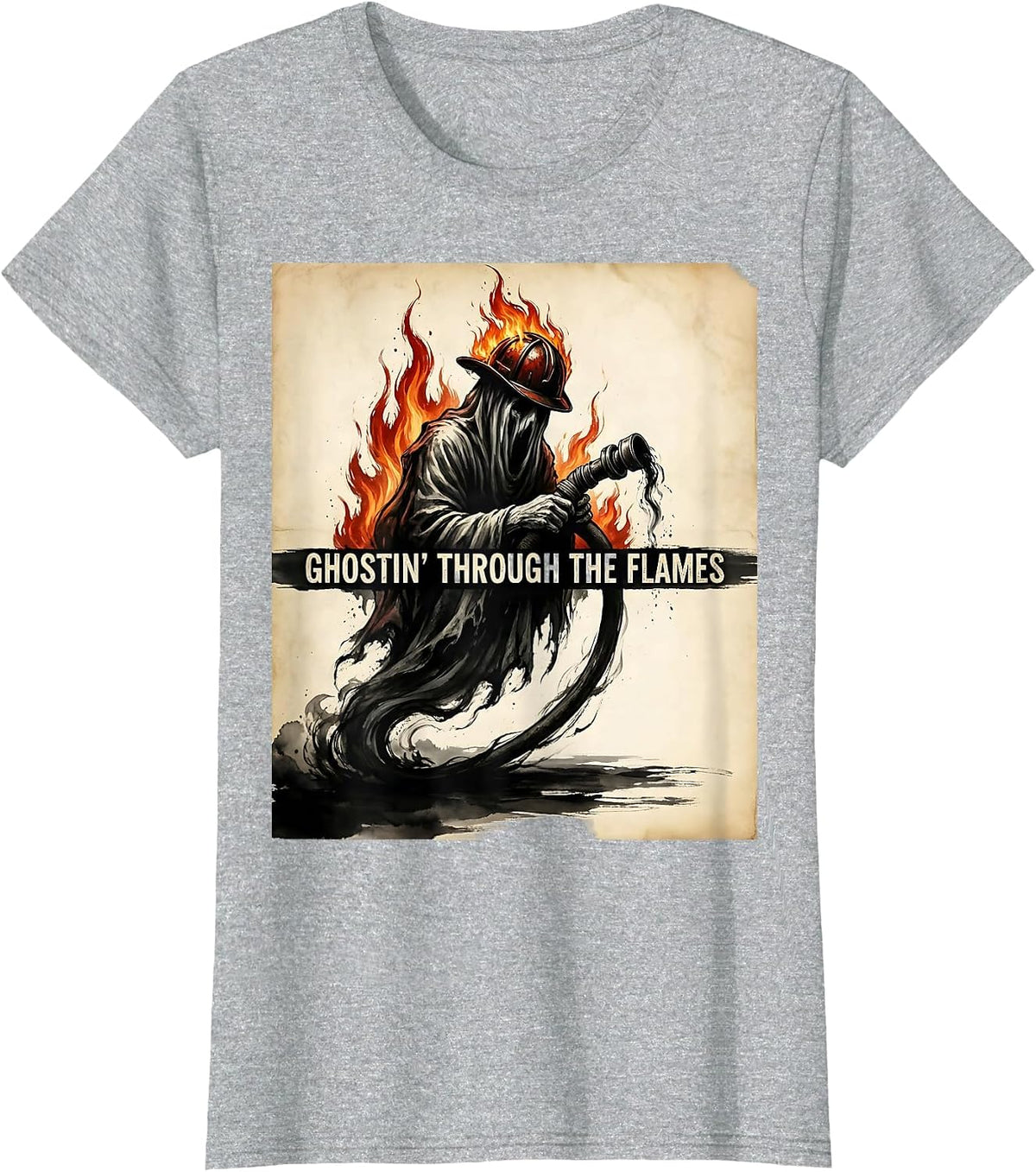 Women's Halloween Firefighter Ghost Ghostin Through the Flames T-Shirt - Heather Grey