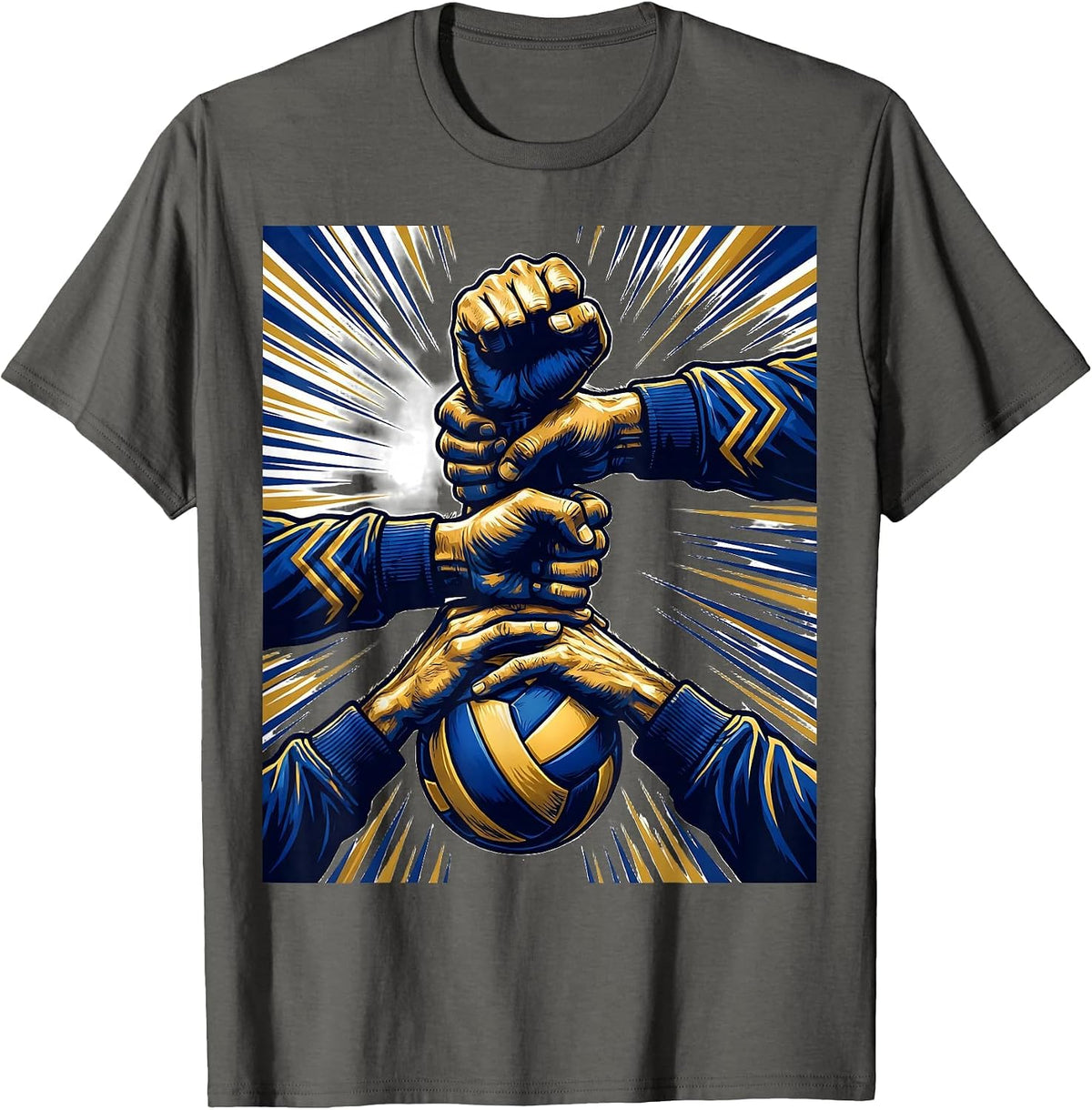 Volleyball Team Huddle Fist Stack Graphic T-Shirt - Asphalt Grey