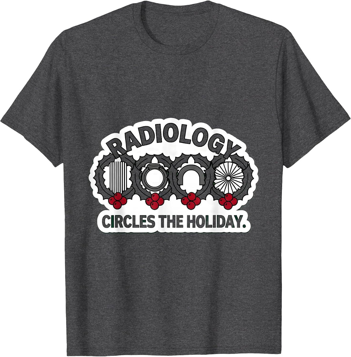Men's Radiology Circles The Holiday Funny Xray Tech Christmas T-Shirt - Dark Heather Grey