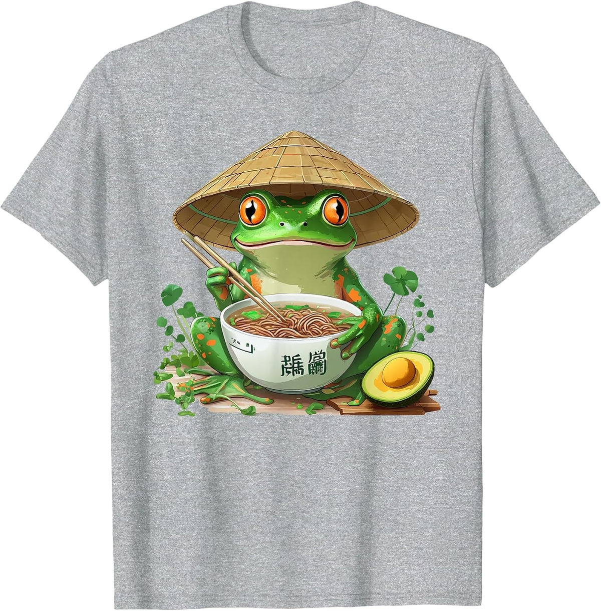 Frog Eating Ramen Kawaii Japanese T-Shirt - Heather Grey