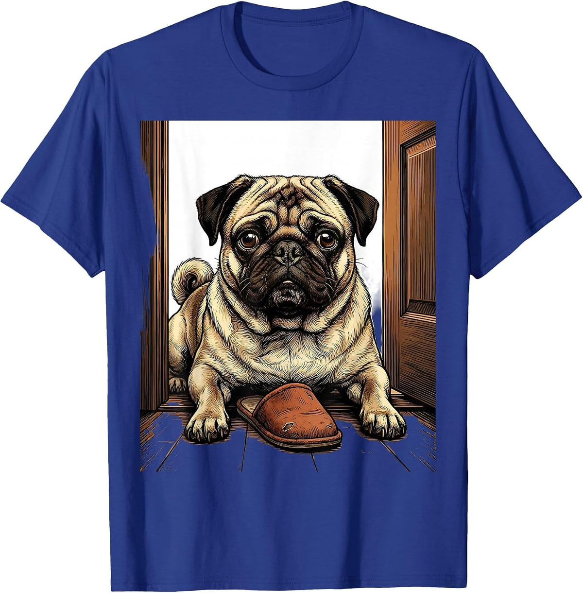 Men's Pug Doorway Sign Painter Showcase Funny Dog Lover Humor T-Shirt - Royal Blue