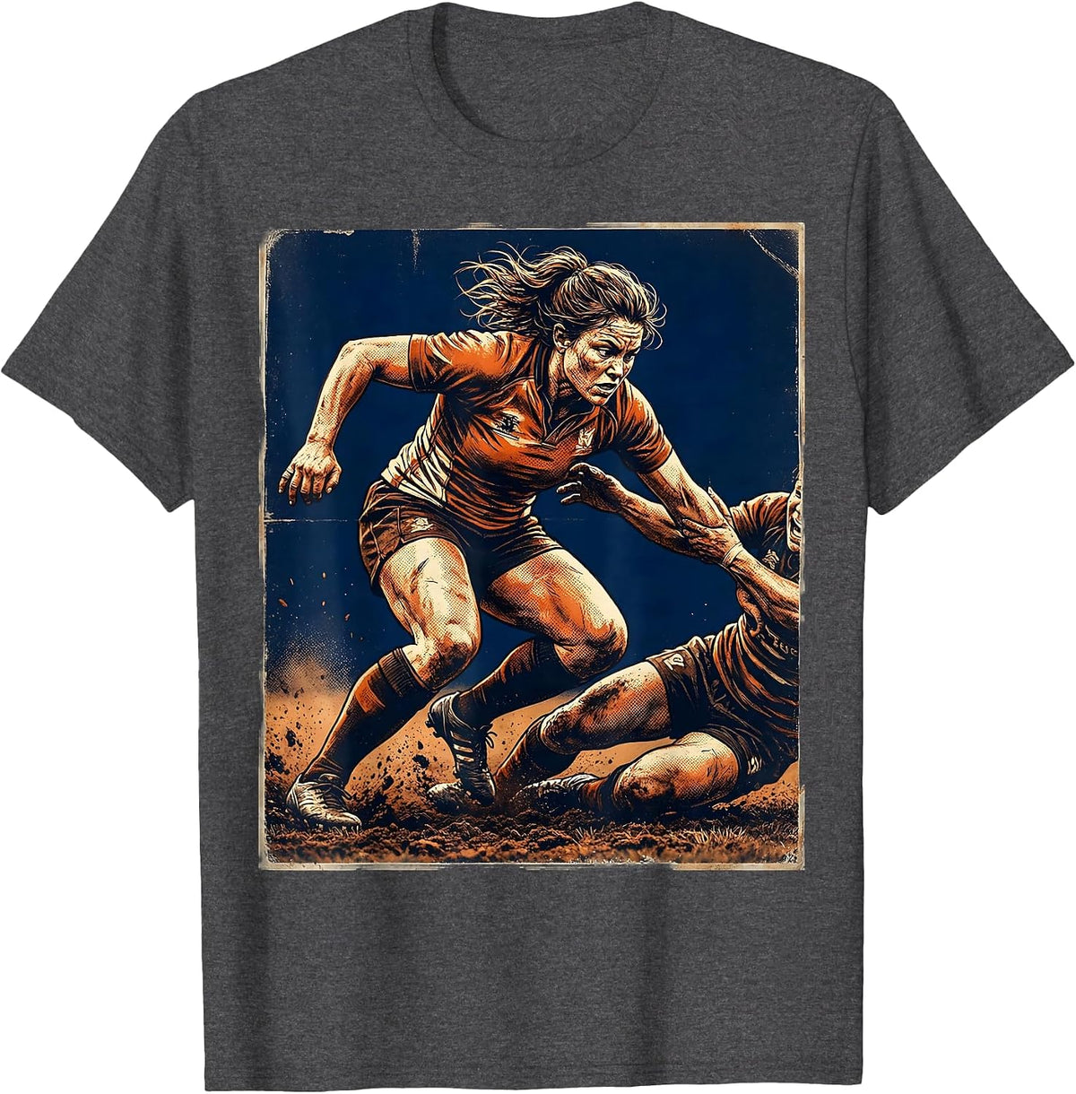 Rugby Player Breaking Through Tackle Graphic T-Shirt - Dark Heather Grey