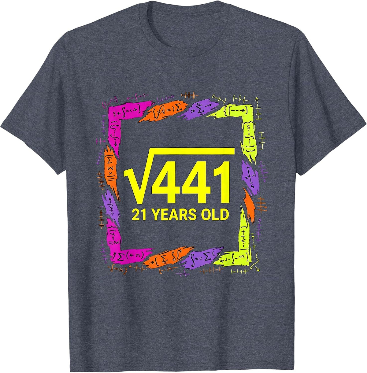 √441 21 YEARS OLD Colorful Math Birthday Humor Gift T-Shirt - Heather Blue