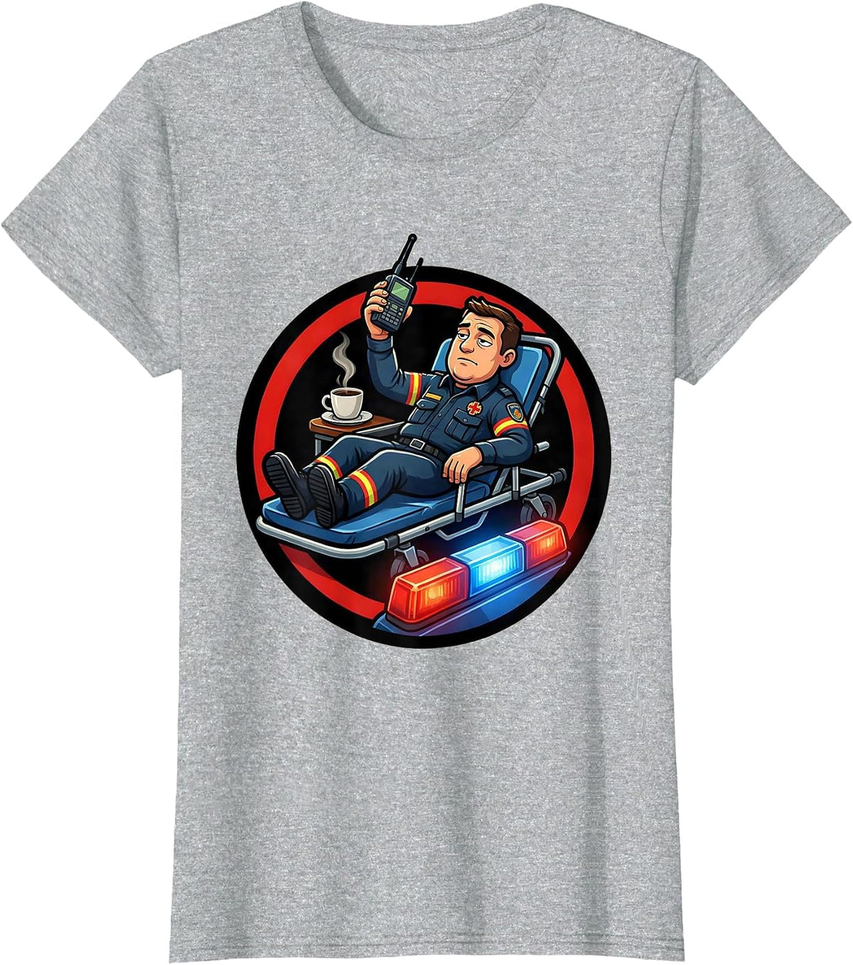 Paramedic Badge Calm Cartoon EMS Crew Off Duty Humor T-Shirt - Heather Grey